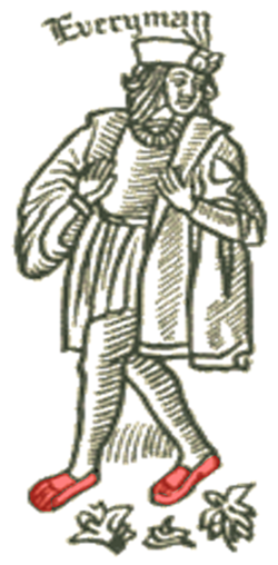 A 16th century woodcut of an Everyman figure
