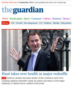 Jeremy Hunt gesticulating on the Guardian newspaper website