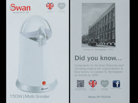 Swan coffee grinder packaging